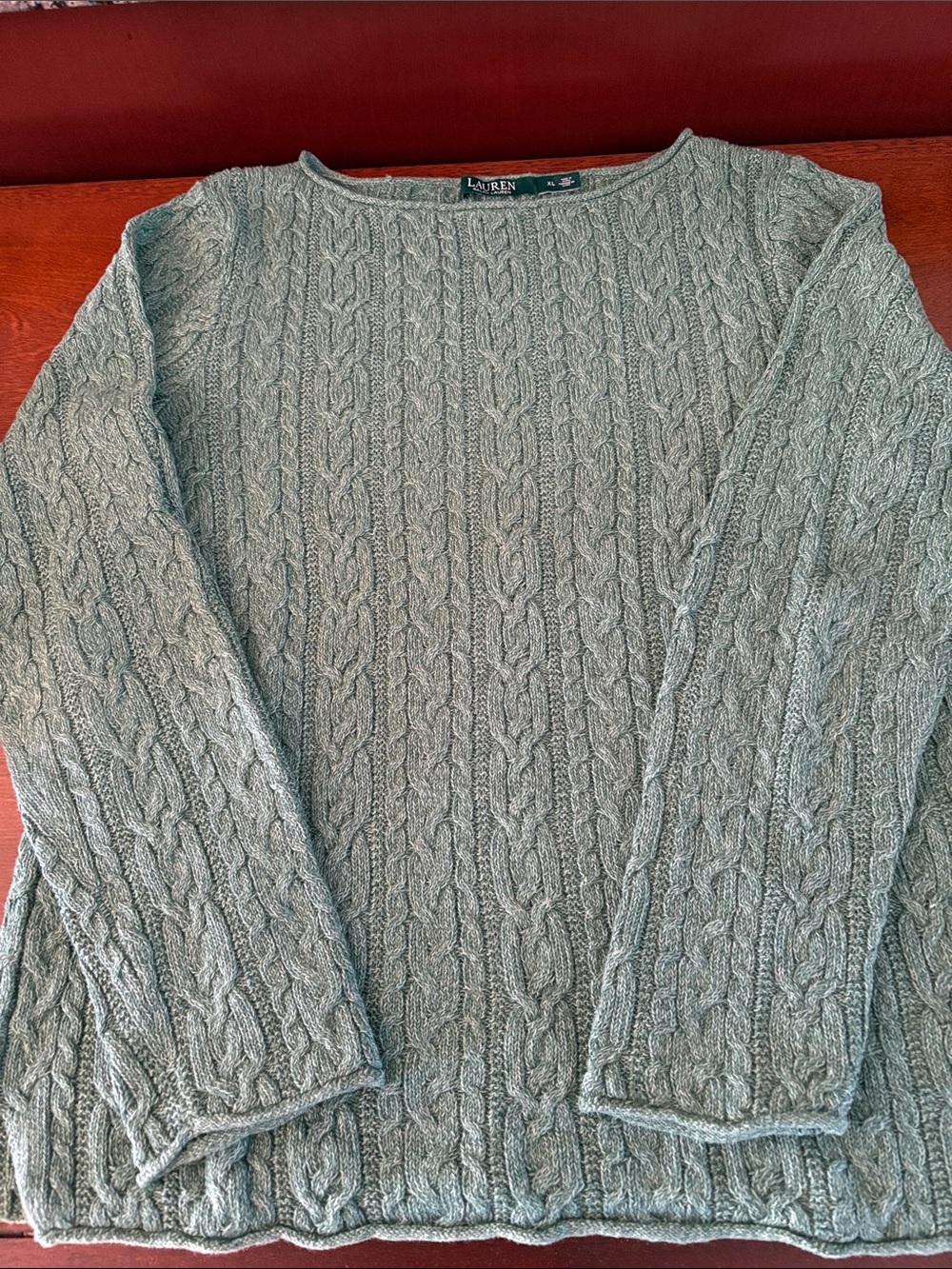 Lauren Ralph Lauren Sage Green Cable Crewneck Sweater